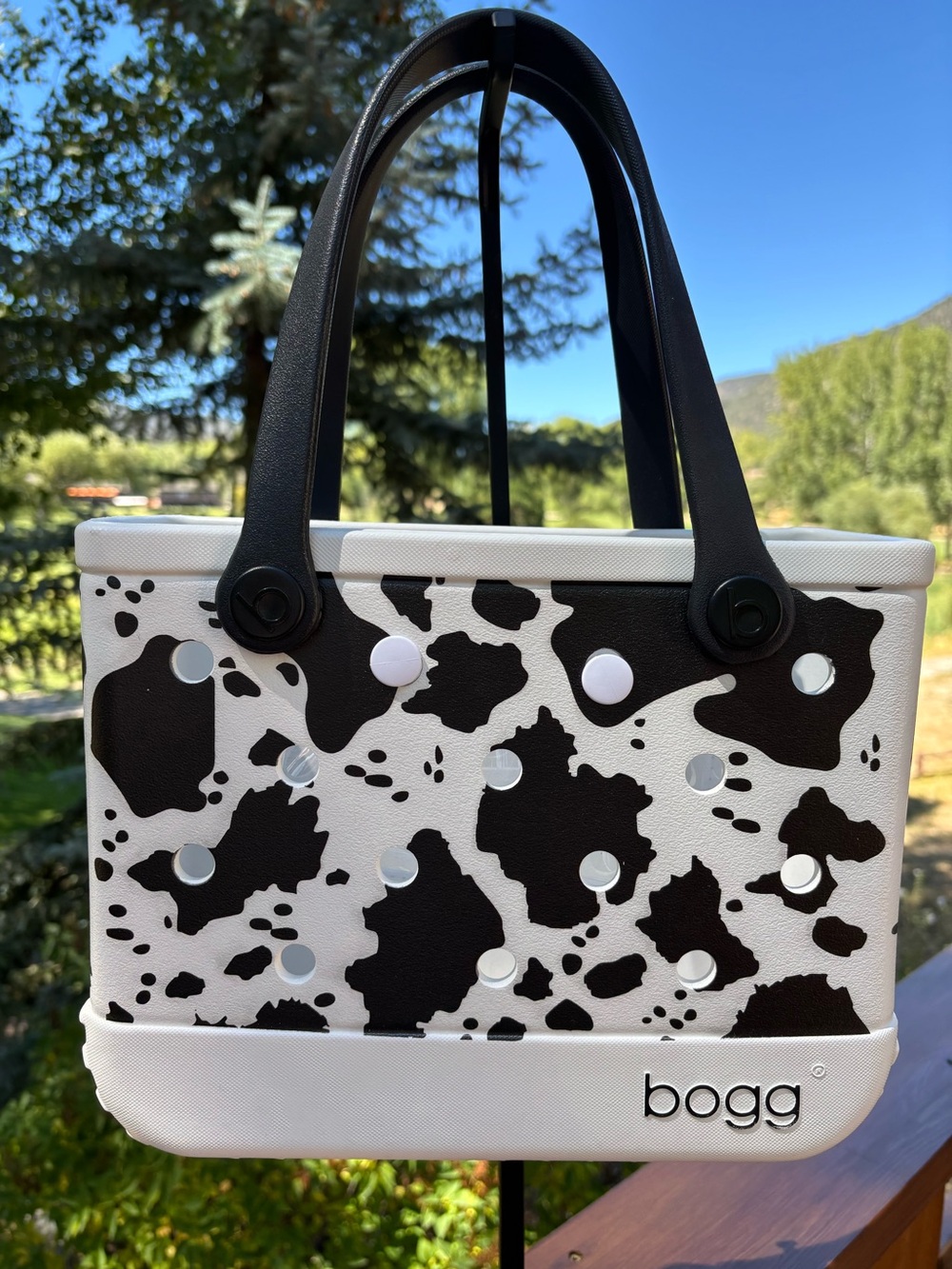 Bogg Black and White Cow Print Tote Bag
